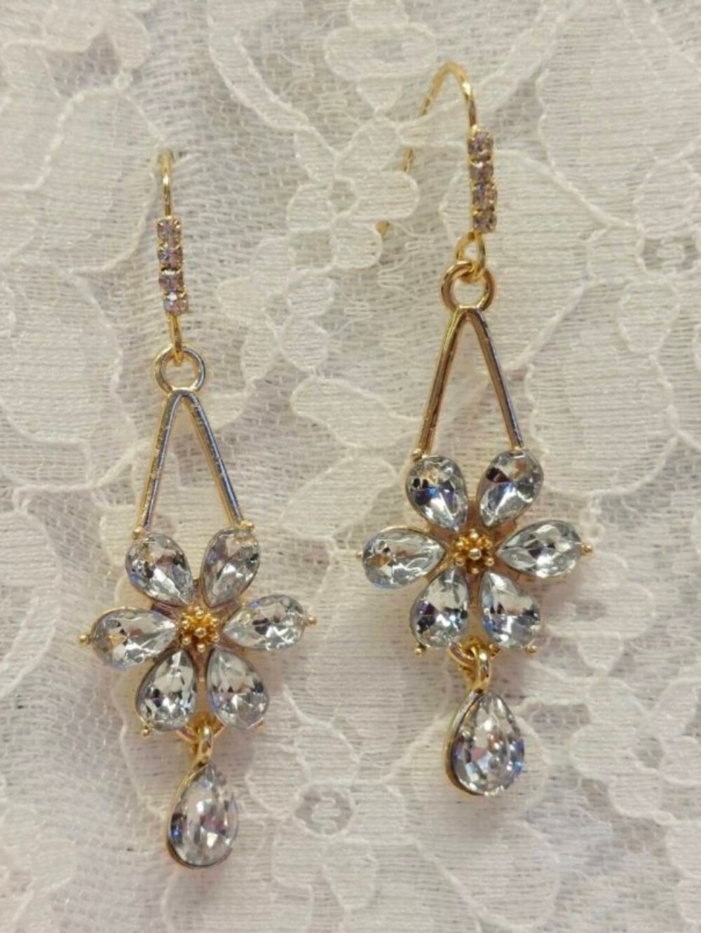 $8 Each Or Bundle 5/$20 Gold-Tone Floral Crystal Drop Earrings